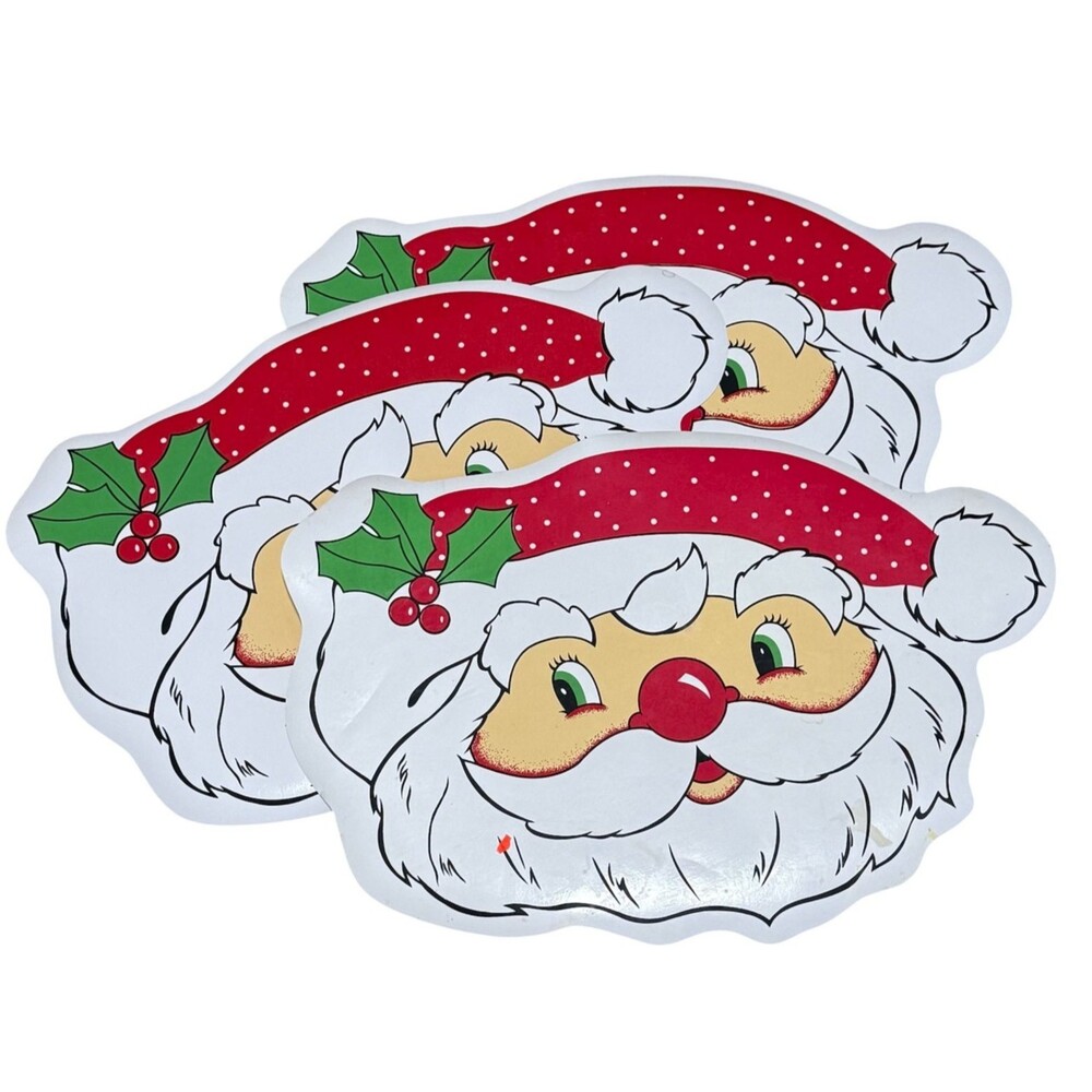 Vintage Santa Claus Face Vinyl Placemats Christmas Holiday Serving Decor Set 3